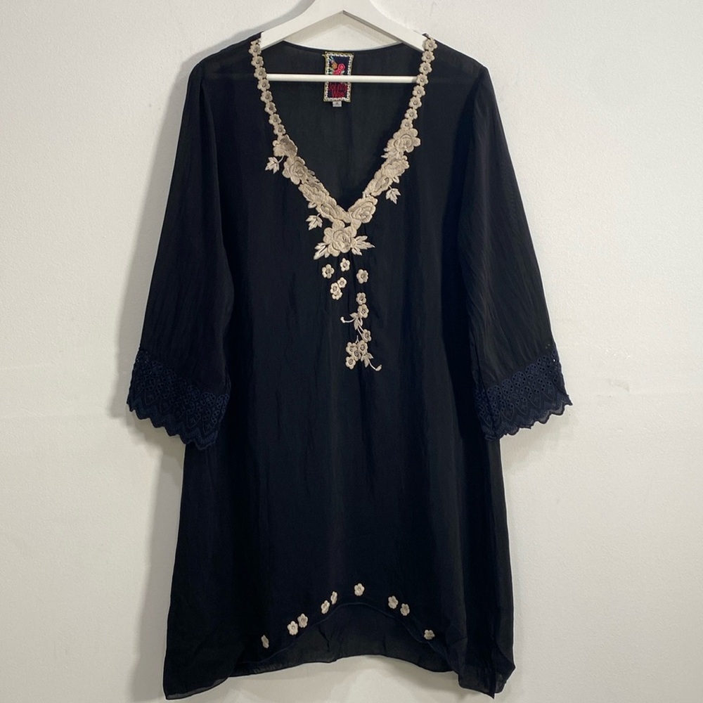 Johnny Was Embroidered Cupra Rayon Top Medium